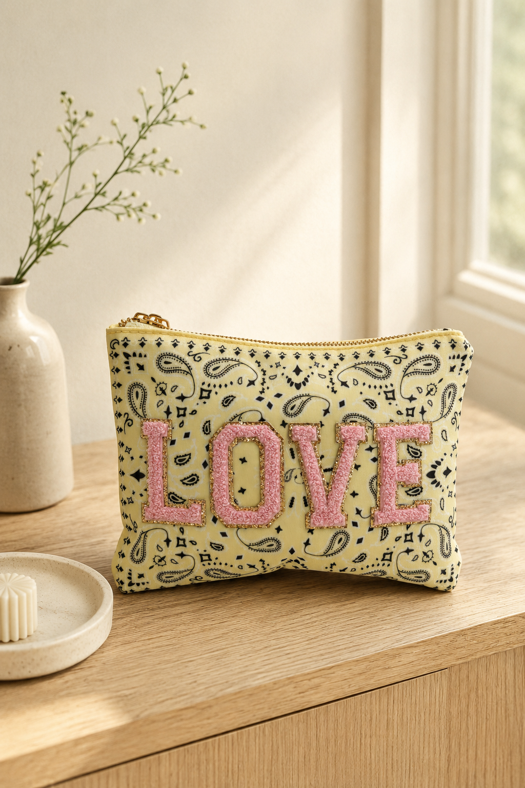 Make-up Tasche "LOVE", gelb/rosa