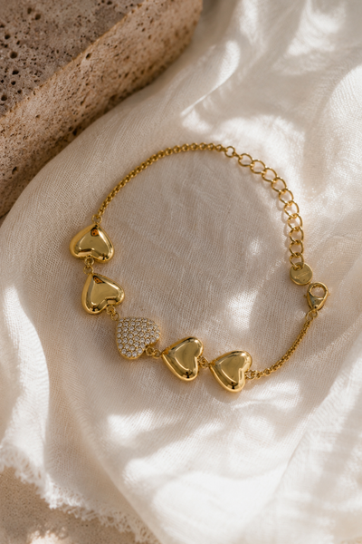 Armband "Golden Hearts" mit Zirkonia
