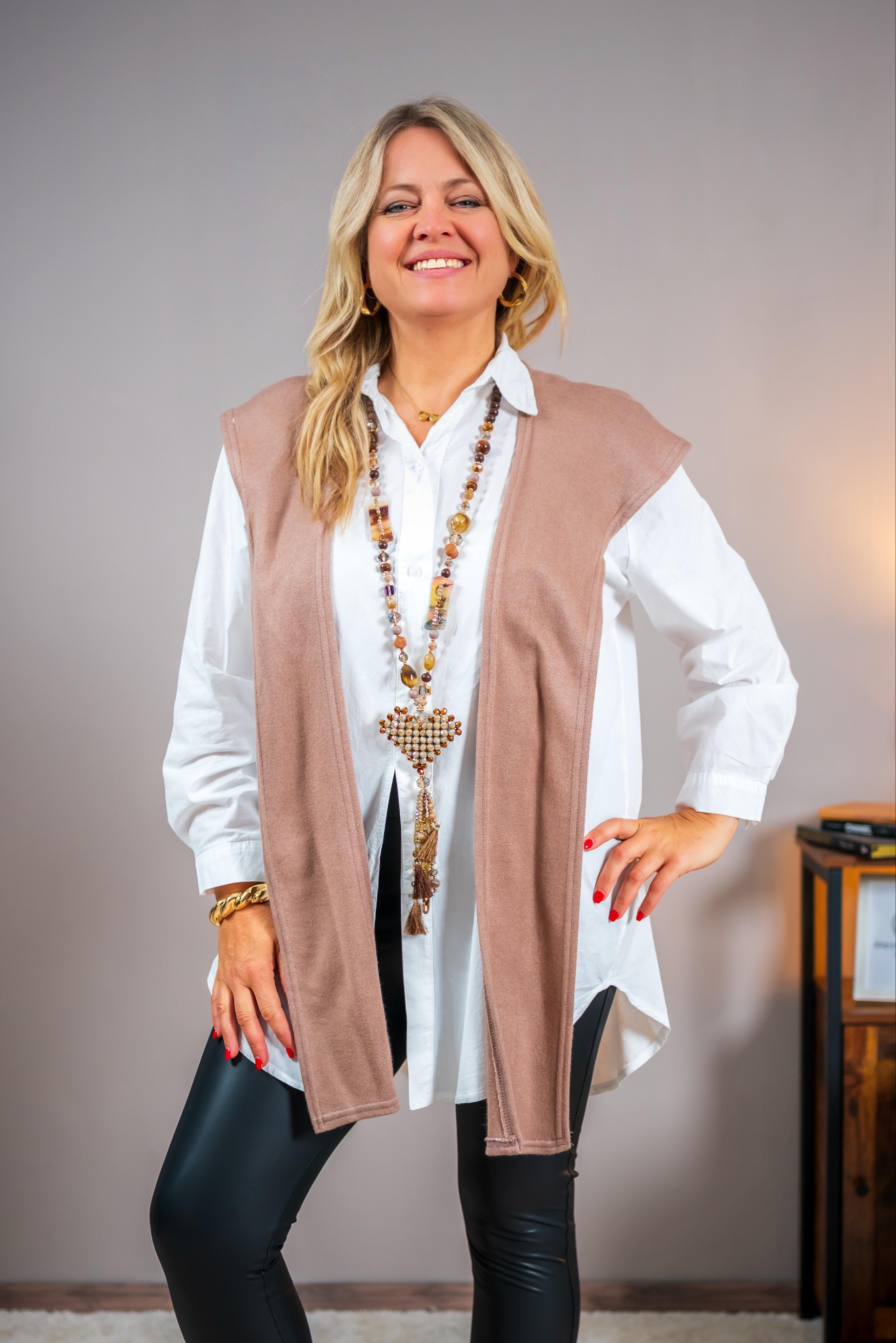 Long-Bluse mit Überwurf, weiß