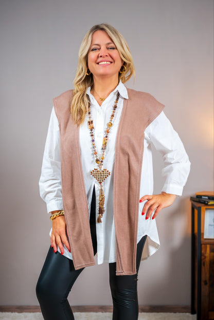 Long-Bluse mit Überwurf, weiß