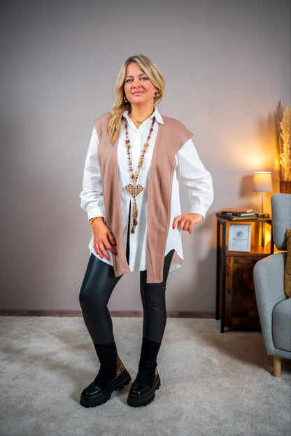 Long-Bluse mit Überwurf, weiß