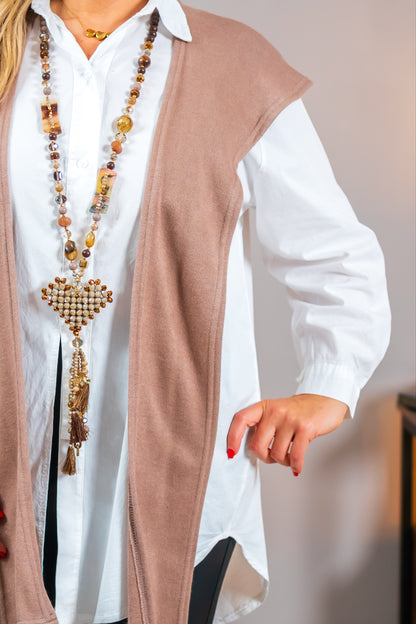 Long-Bluse mit Überwurf, weiß