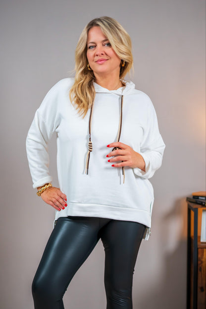Hoodie mit doppelter Kordel, off-white