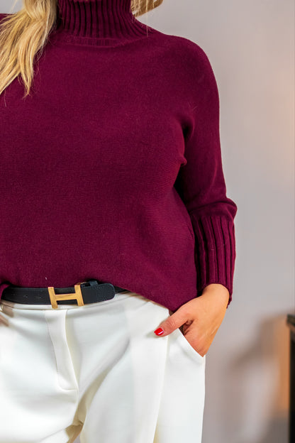 Strickpullover mit Stehkragen, bordeaux