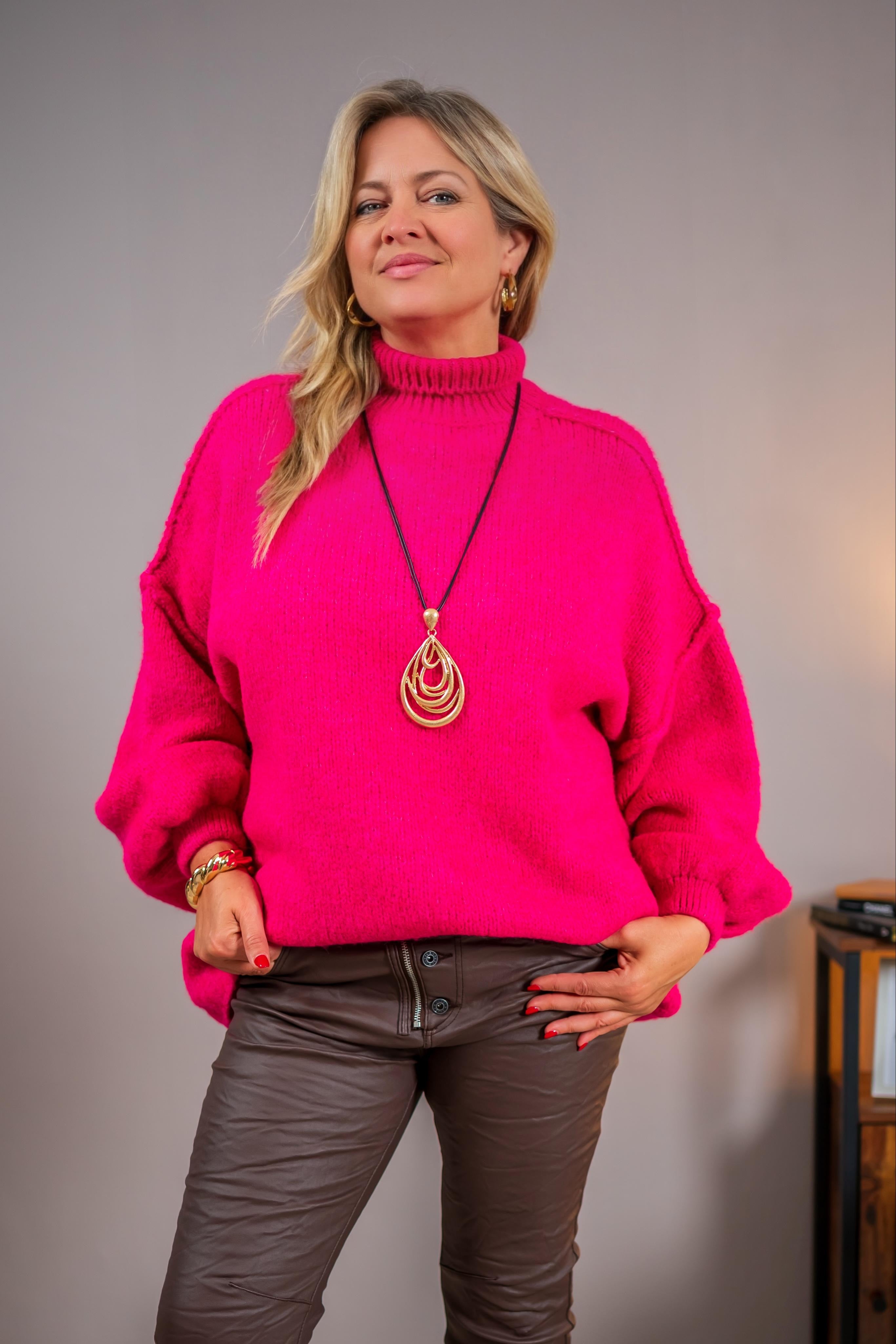 Lässiger Strickpullover, Pink