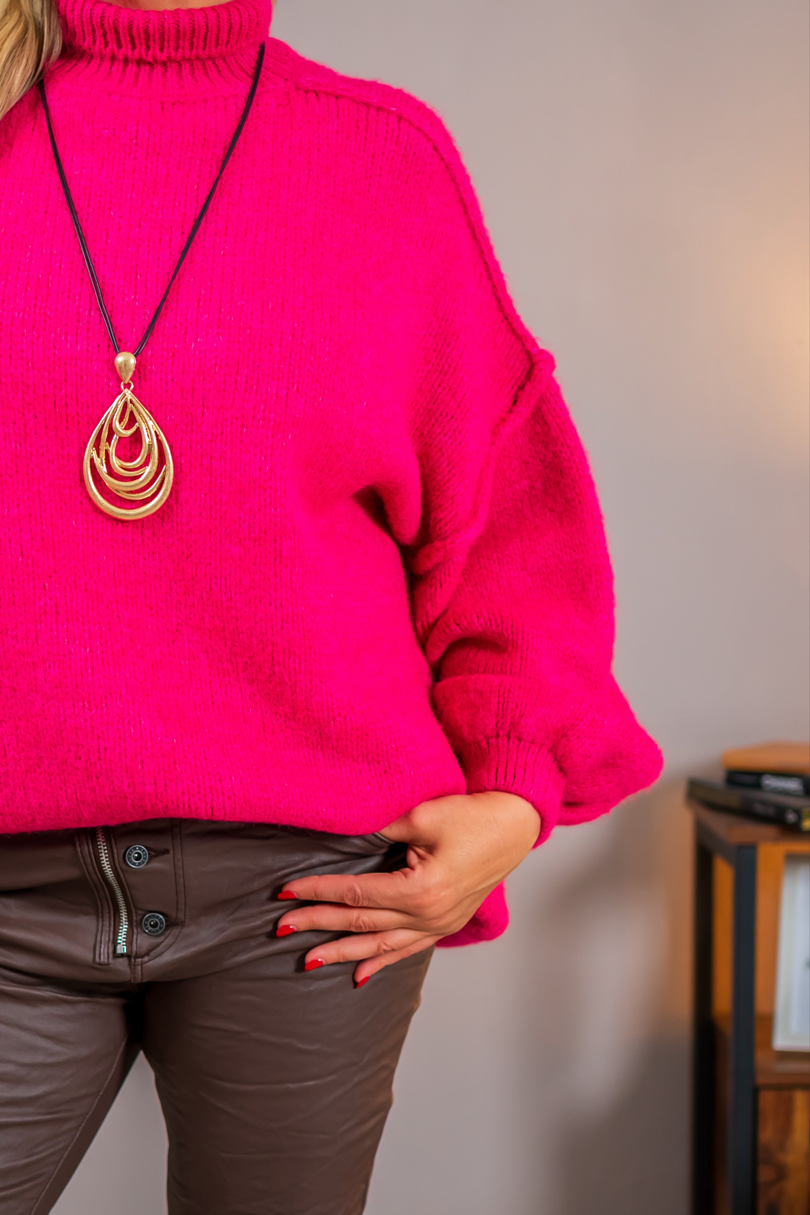 Lässiger Strickpullover, Pink