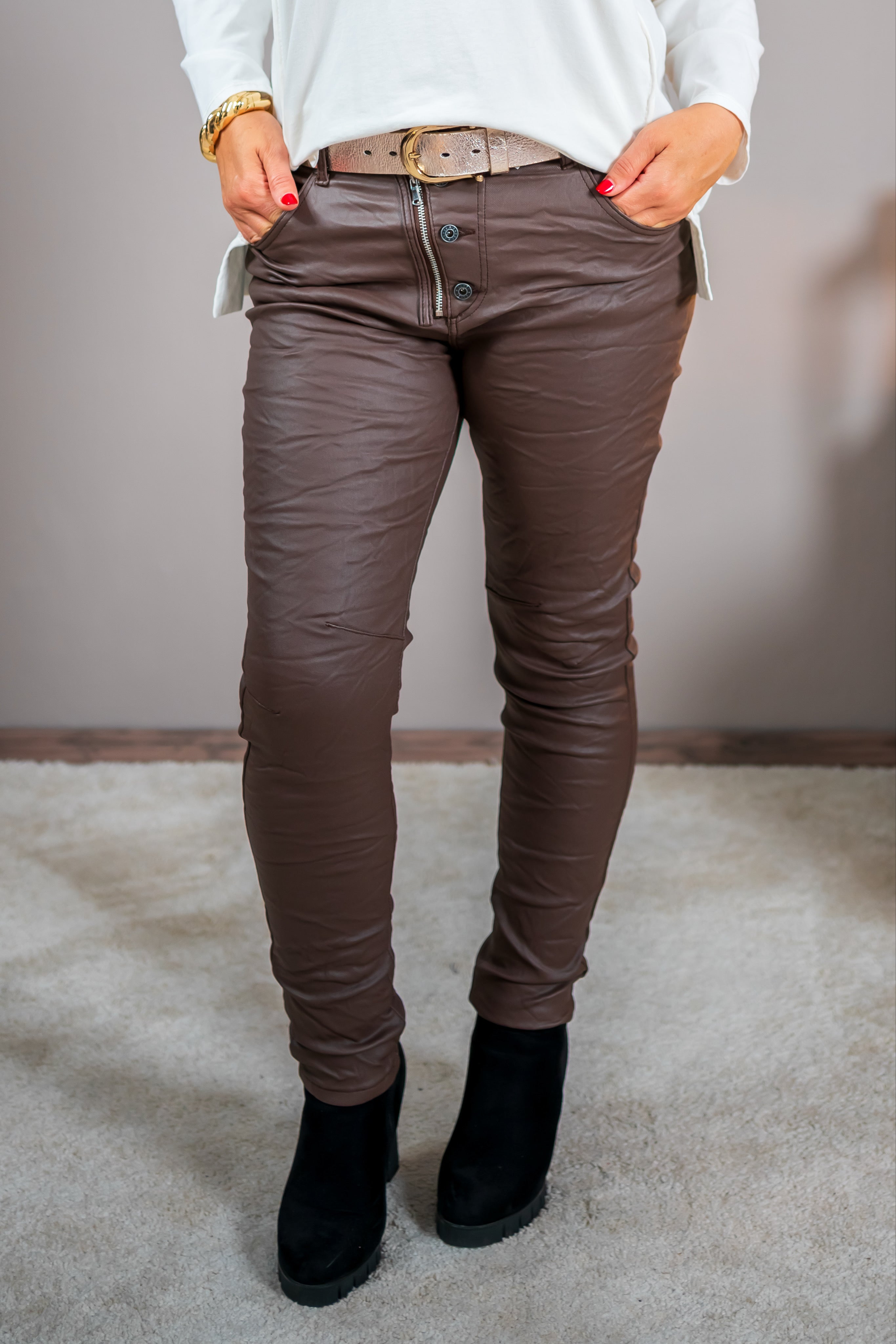 Lederimitat-Hose, schokobraun