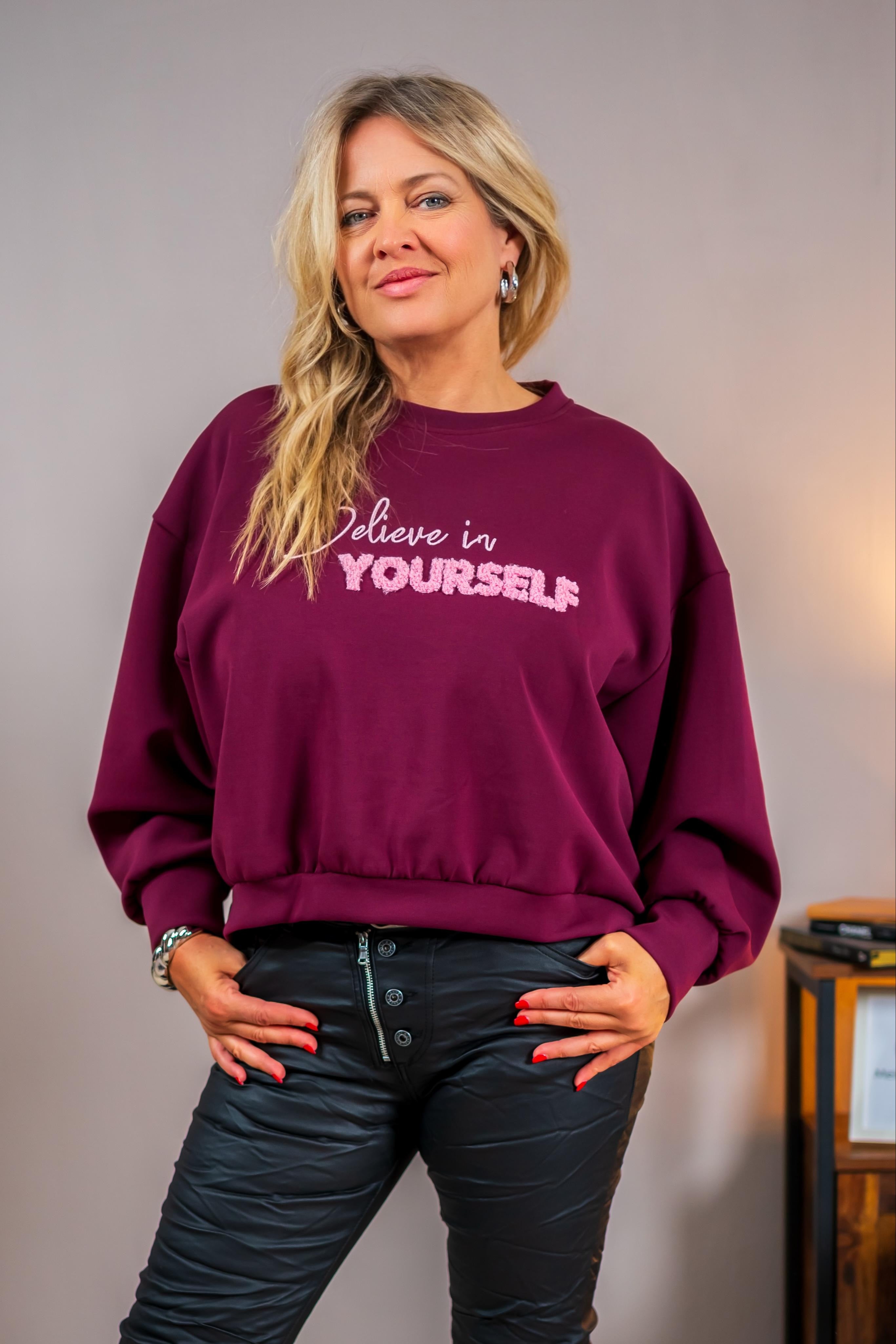Sweatshirt mit Stickerei, bordeaux