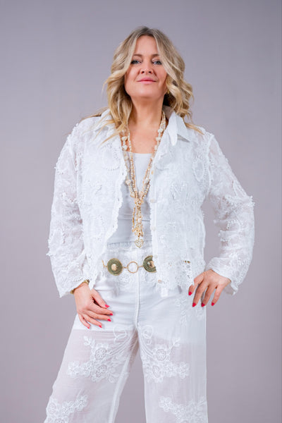 Bluse mit Allover-Details, weiß