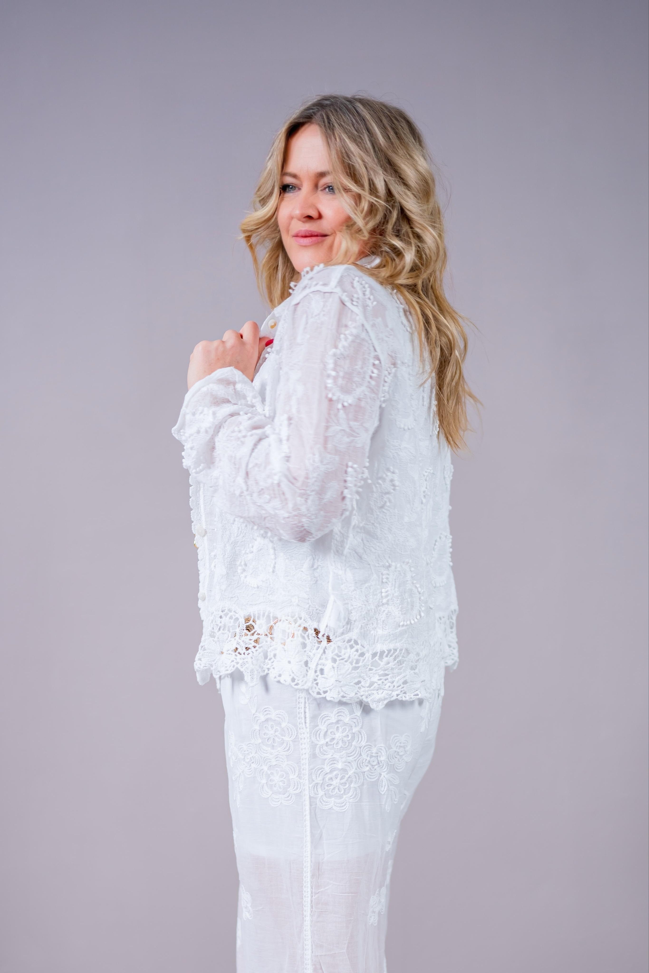 Bluse mit Allover-Details, weiß