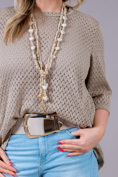 Shirt mit Lochstruktur & 3/4 Arm, taupe