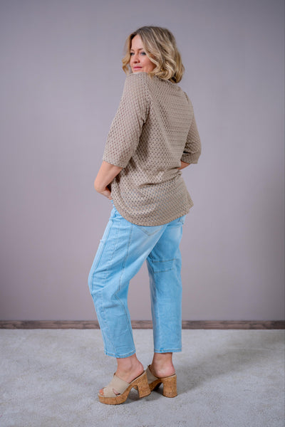 Shirt mit Lochstruktur & 3/4 Arm, taupe