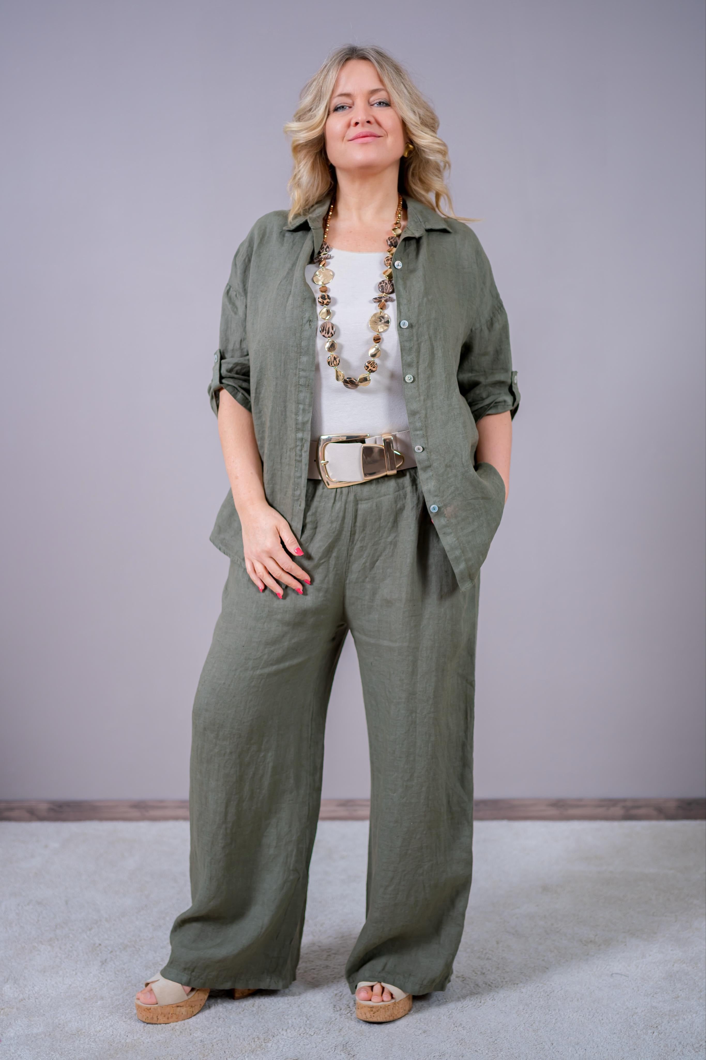 Leinenbluse, khaki