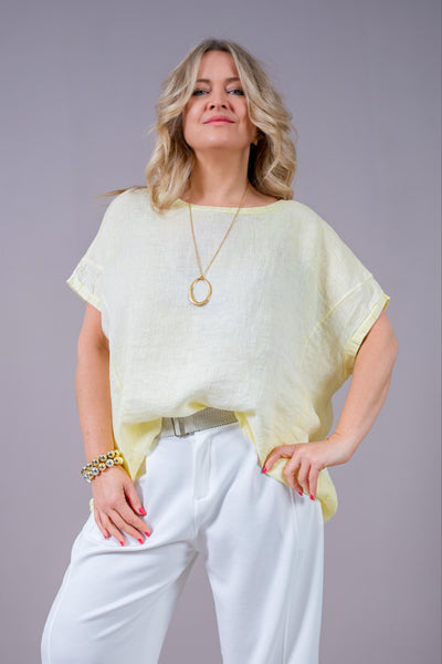 Oversize Leinenshirt, gelb