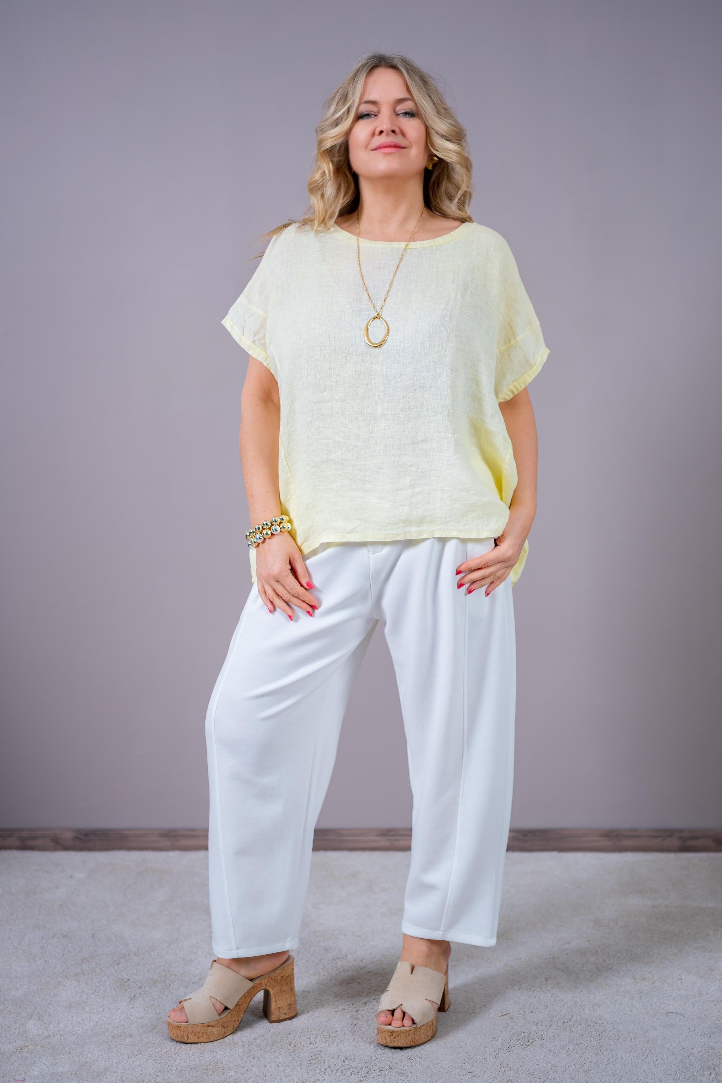 Oversize Leinenshirt, gelb