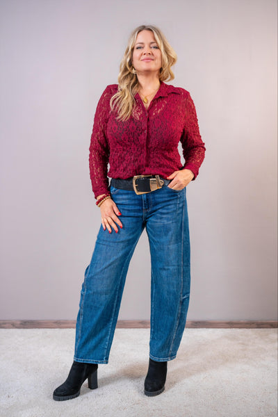 Spitzenbluse, bordeaux
