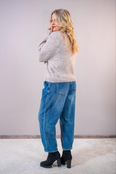 Strickpullover mit Trompetenärmeln, taupe