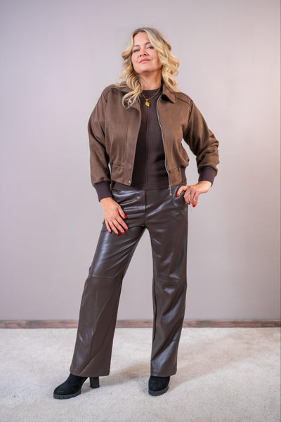 Bomberjacke Veloursleder-Look, schokobraun