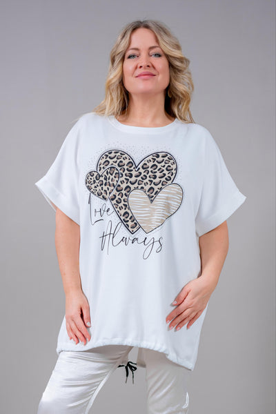 Oversize-Shirt mit Herz-Print & Tunnelzug-Saum, creme