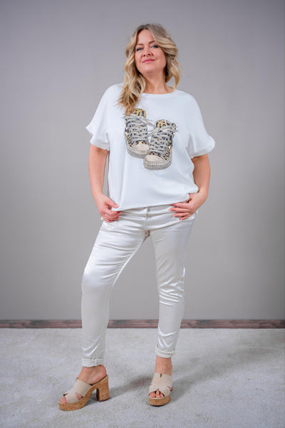 Stretchhose mit Shiny-Effekt, creme-beige