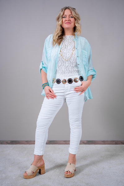 Leichte Sommerbluse mit Stehkragen & aufgesetzten Brusttaschen, mint