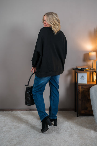 Oversize-Sweatshirt mit Schriftzug, schwarz