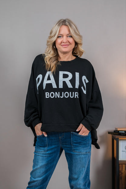 Oversize-Sweatshirt mit Schriftzug, schwarz