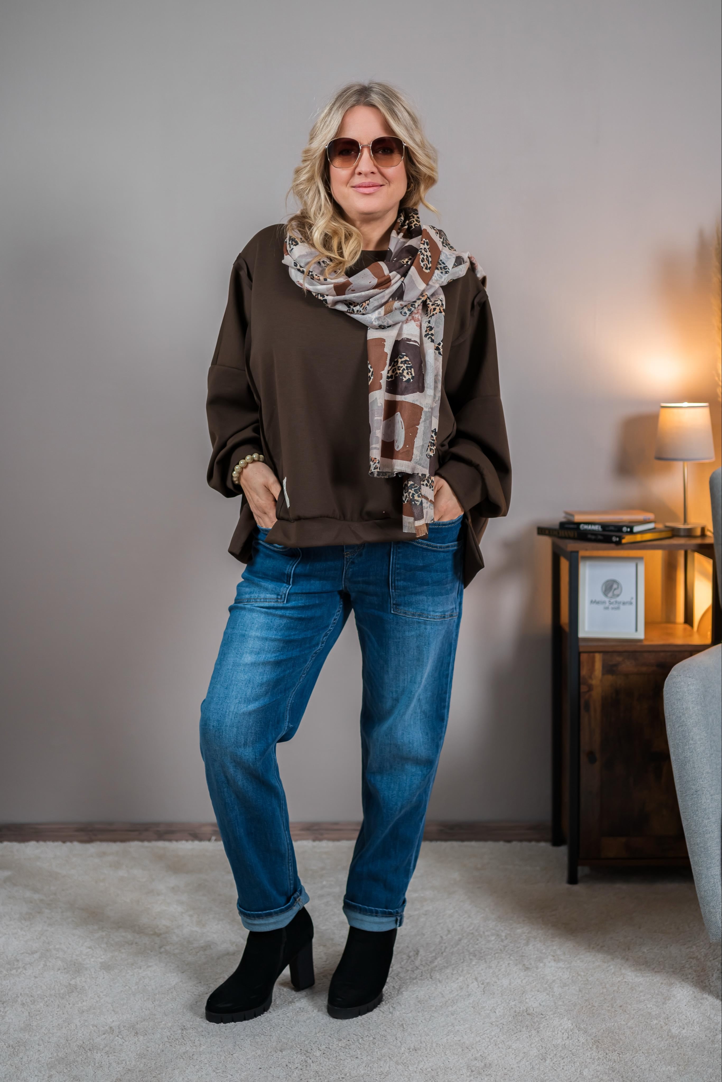 Oversize-Sweatshirt mit Patch, schokobraun