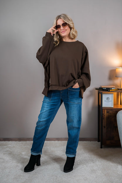 Oversize-Sweatshirt mit Patch, schokobraun