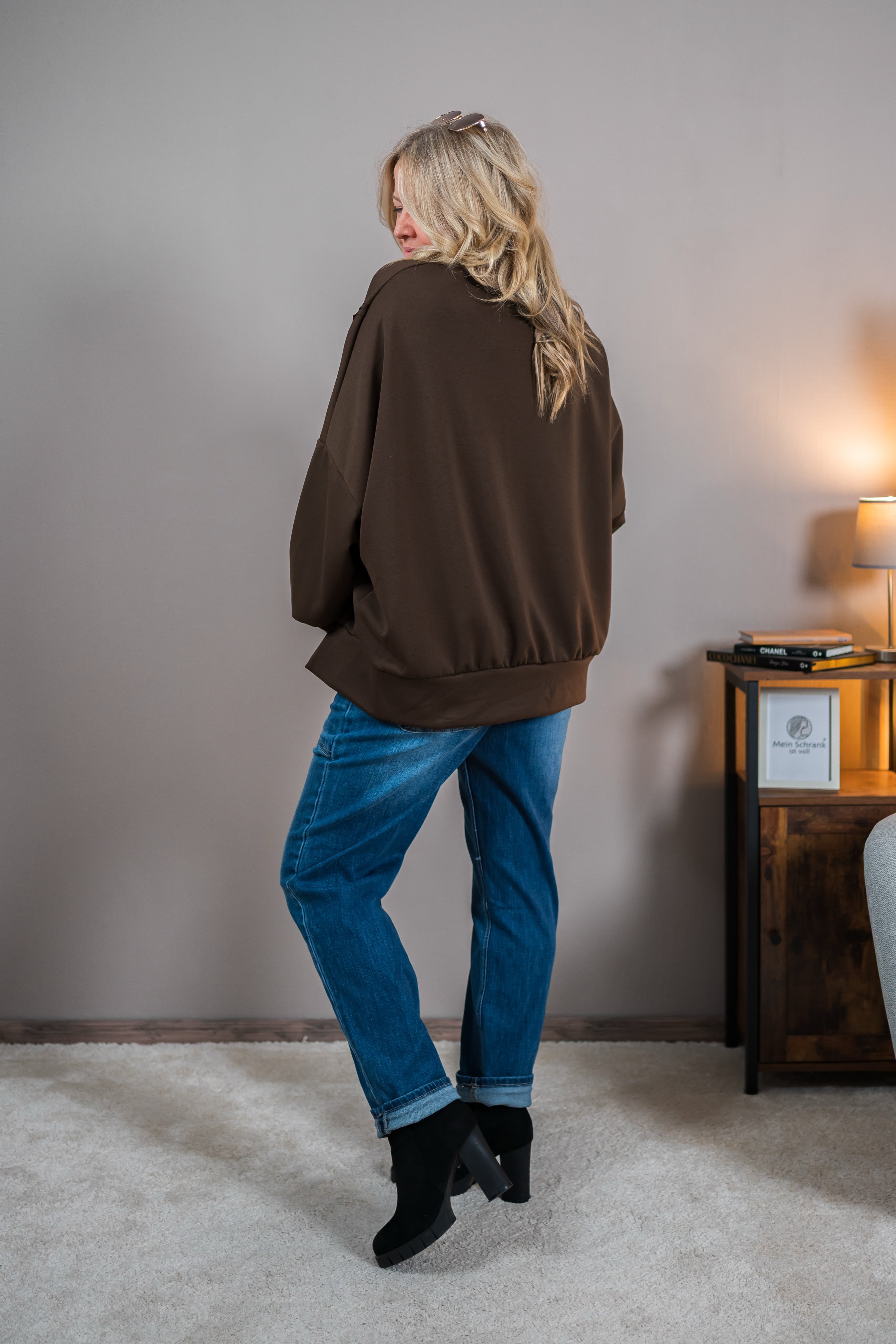 Oversize-Sweatshirt mit Patch, schokobraun