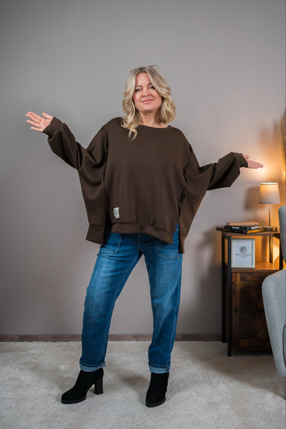 Oversize-Sweatshirt mit Patch, schokobraun