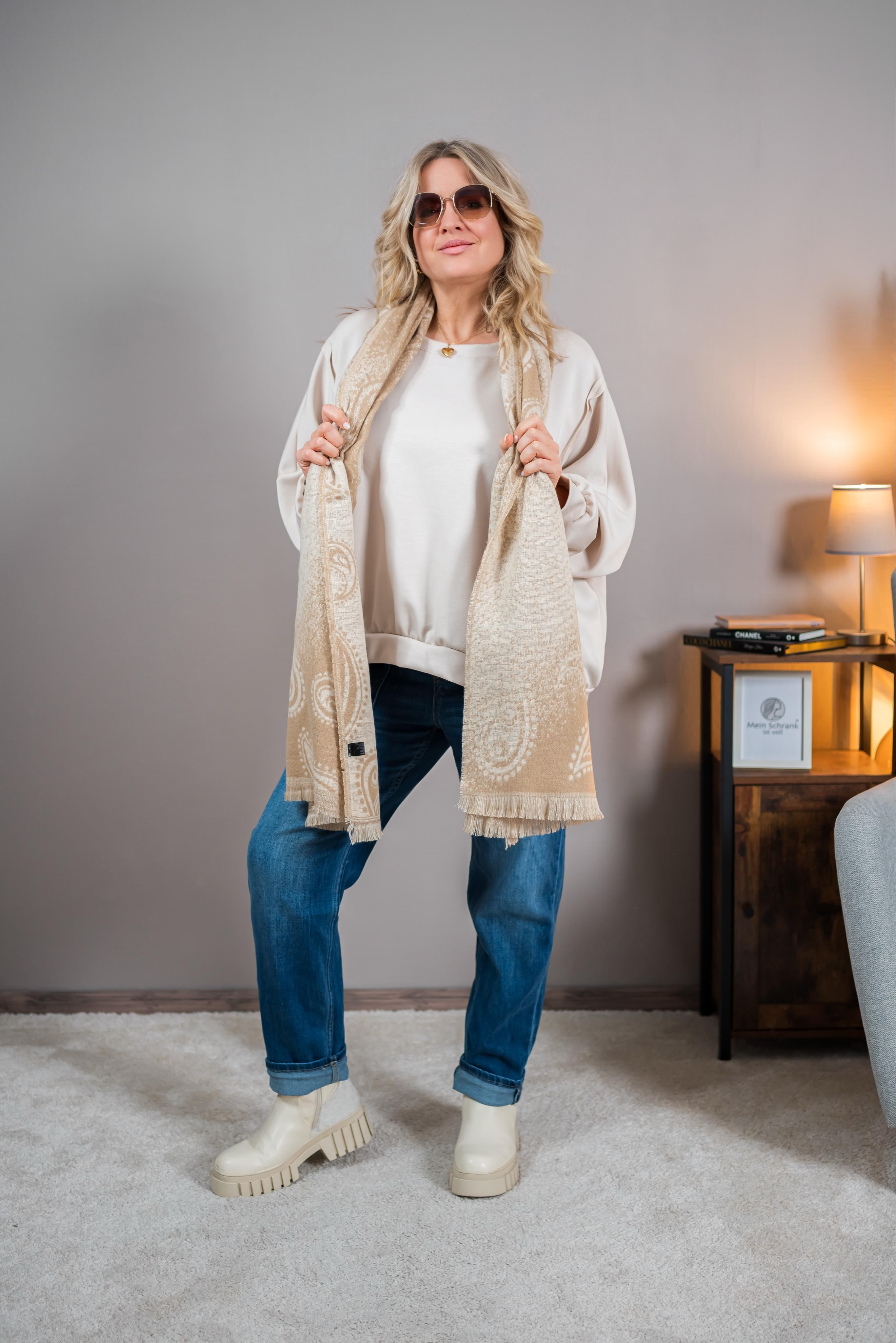 Oversize-Sweatshirt mit Patch, beige