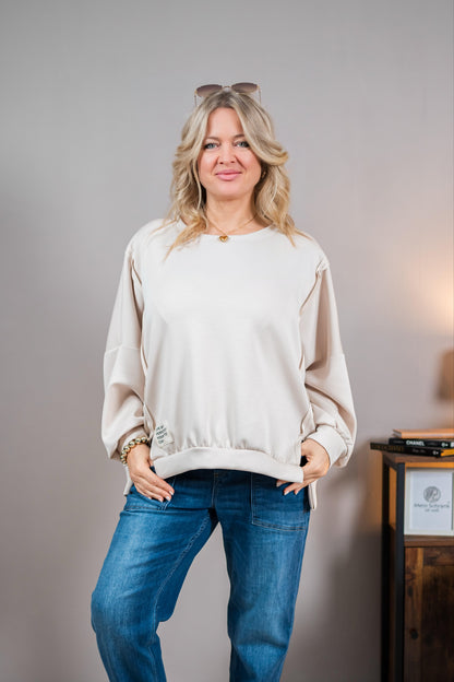 Oversize-Sweatshirt mit Patch, beige