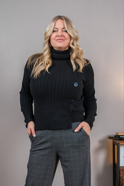 Strickpullover mit Knopfleiste, schwarz