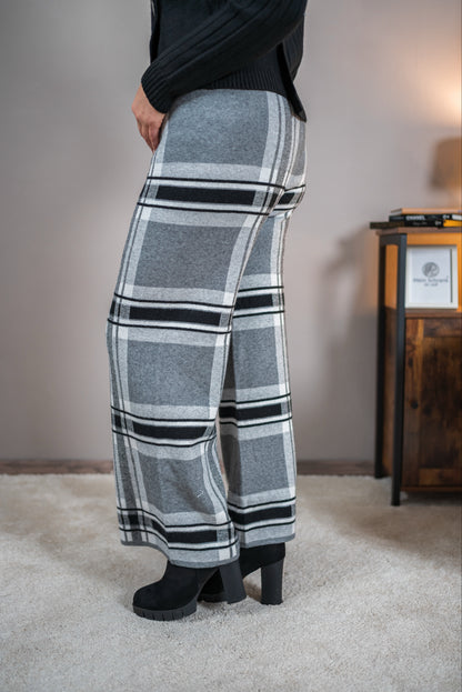 Strickhose mit Karomuster, schwarz/grau/weiß