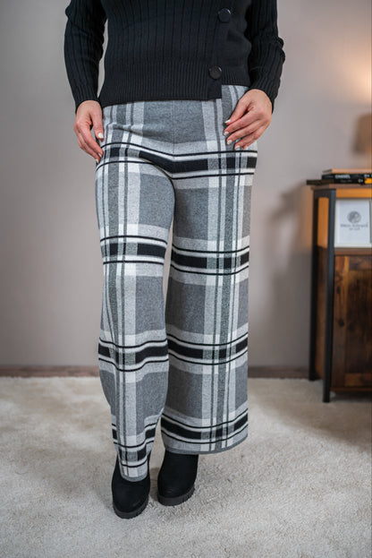 Strickhose mit Karomuster, schwarz/grau/weiß