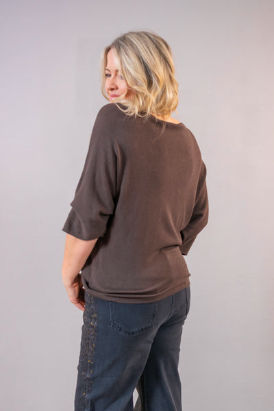Feinstrickpullover mit V-Ausschnitt, schokobraun
