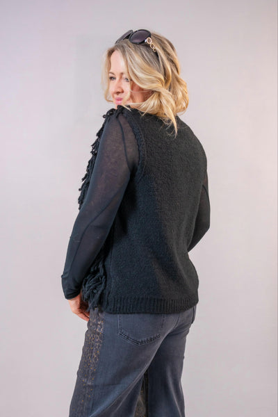Strickweste mit Fransen, schwarz