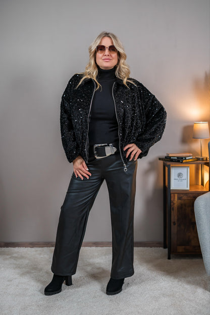 Pailletten-Blouson im Ballon-Stil, schwarz