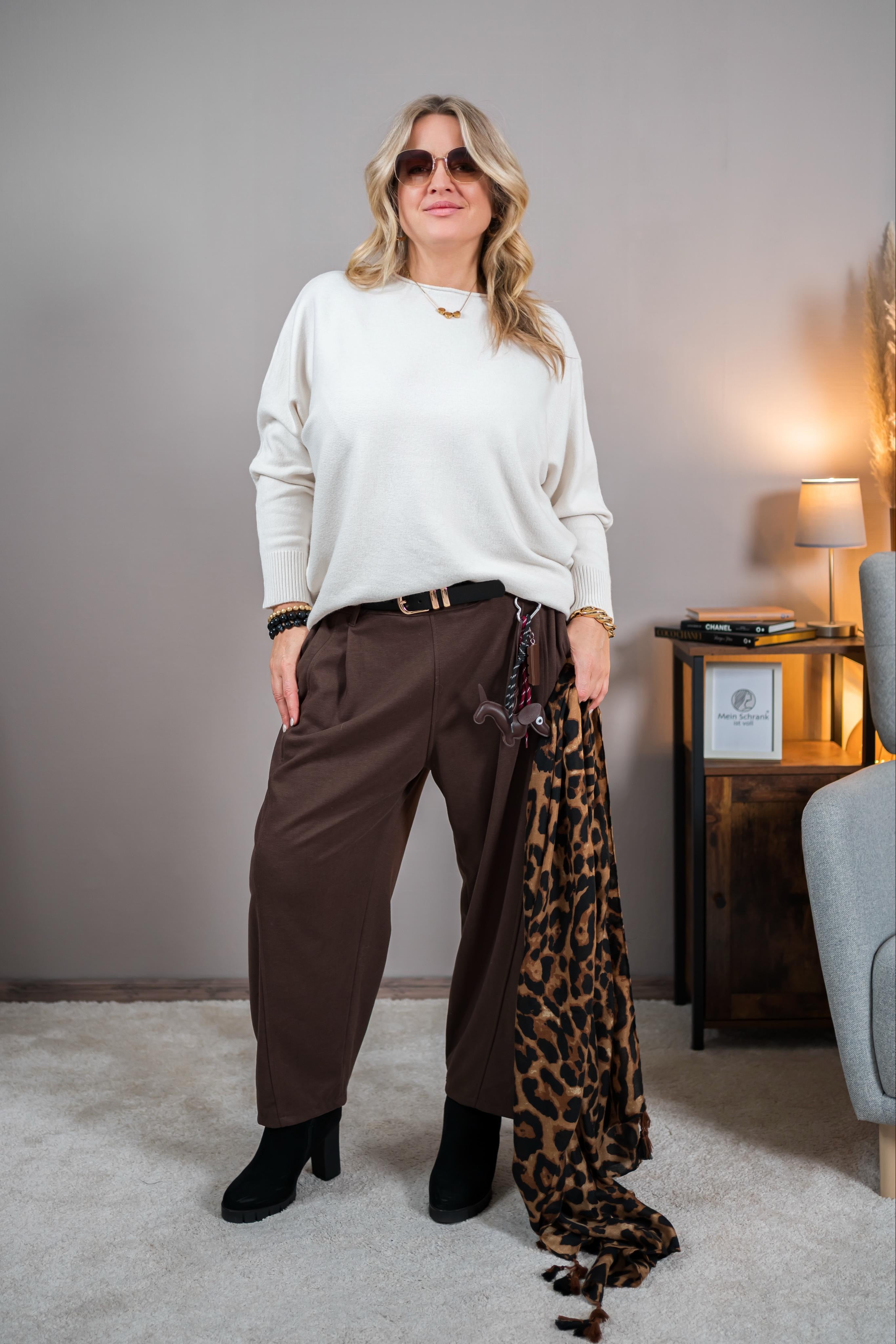 Klassischer Strickpullover, creme