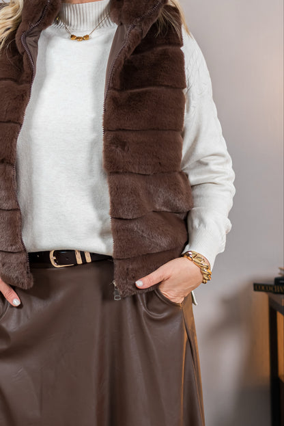 Luxuriöse Kunstfell-Weste in Schokobraun