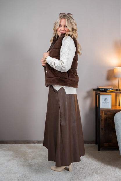 Luxuriöse Kunstfell-Weste in Schokobraun