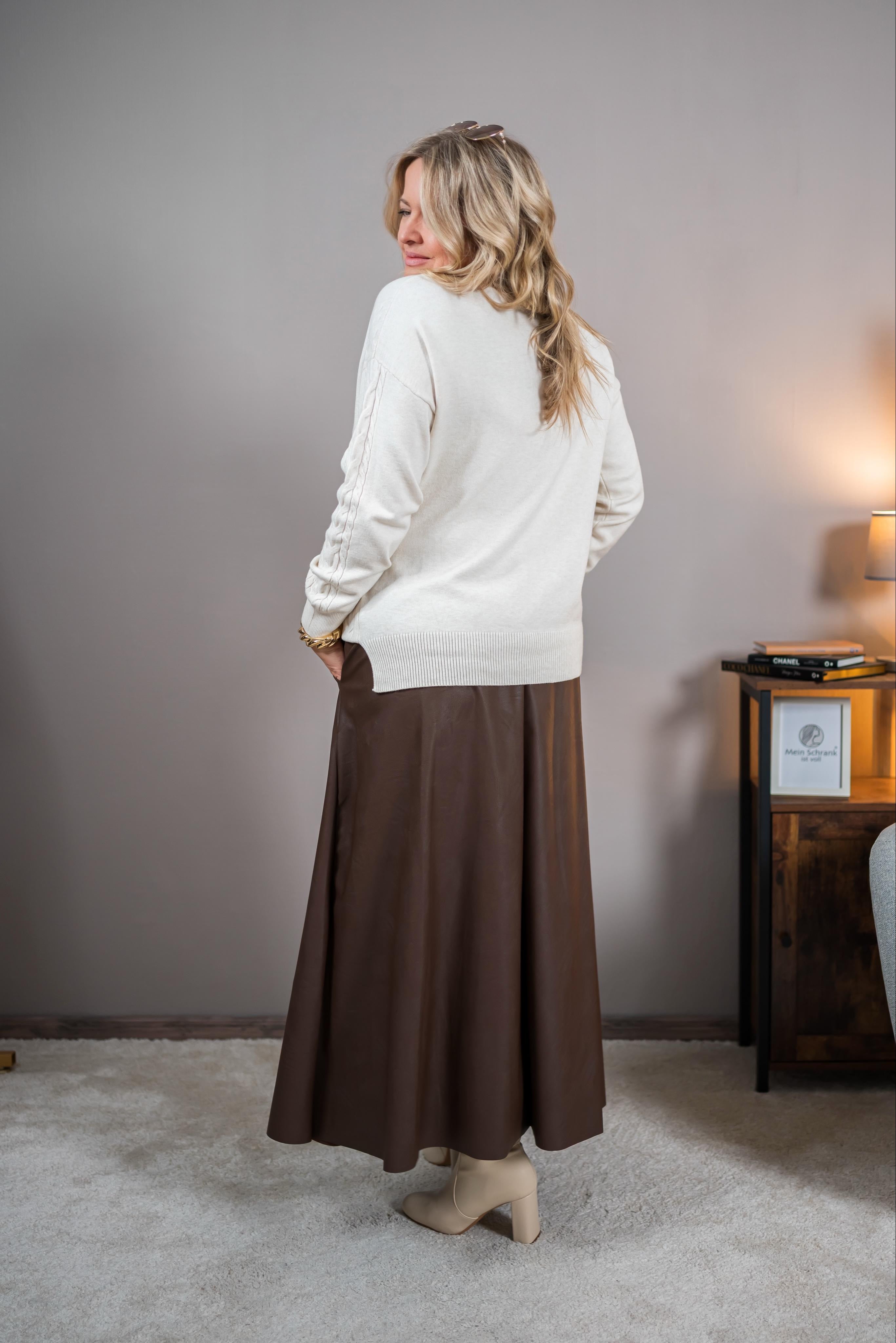 Feinstrickpullover mit Stehkragen, creme