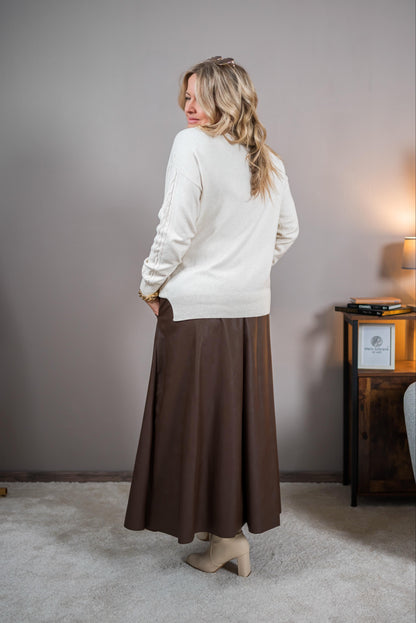 Feinstrickpullover mit Stehkragen, creme