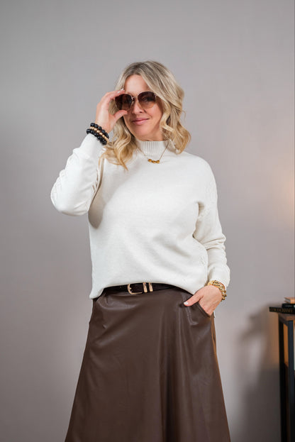 Feinstrickpullover mit Stehkragen, creme