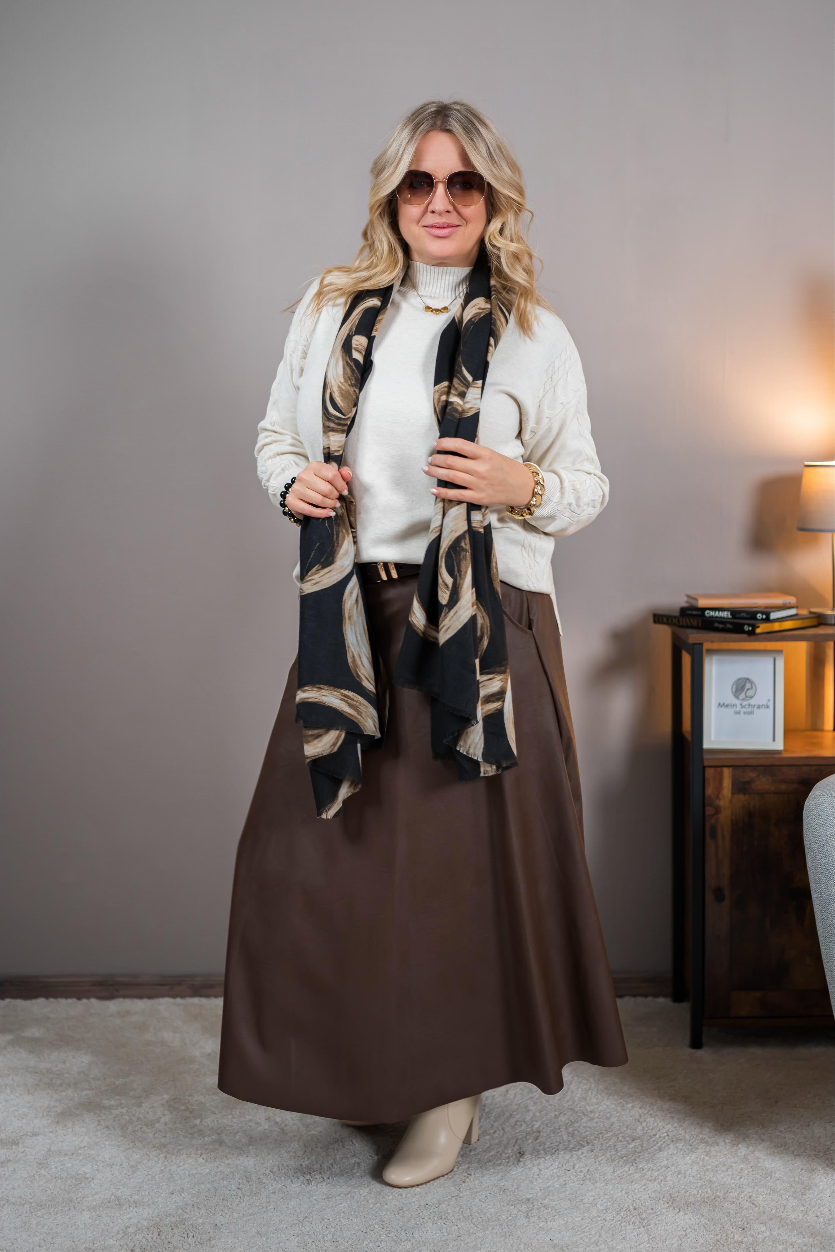 Feinstrickpullover mit Stehkragen, creme