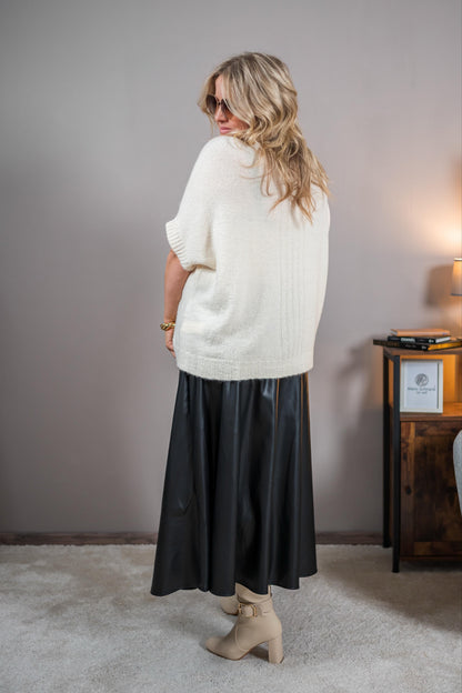 Kurzarm-Strickpullover, creme