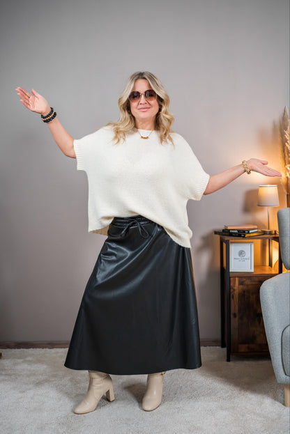 Kurzarm-Strickpullover, creme