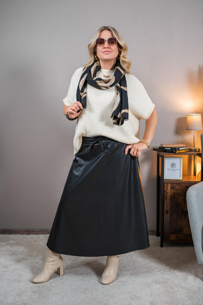 Langer Rock im Leder-Look, schwarz