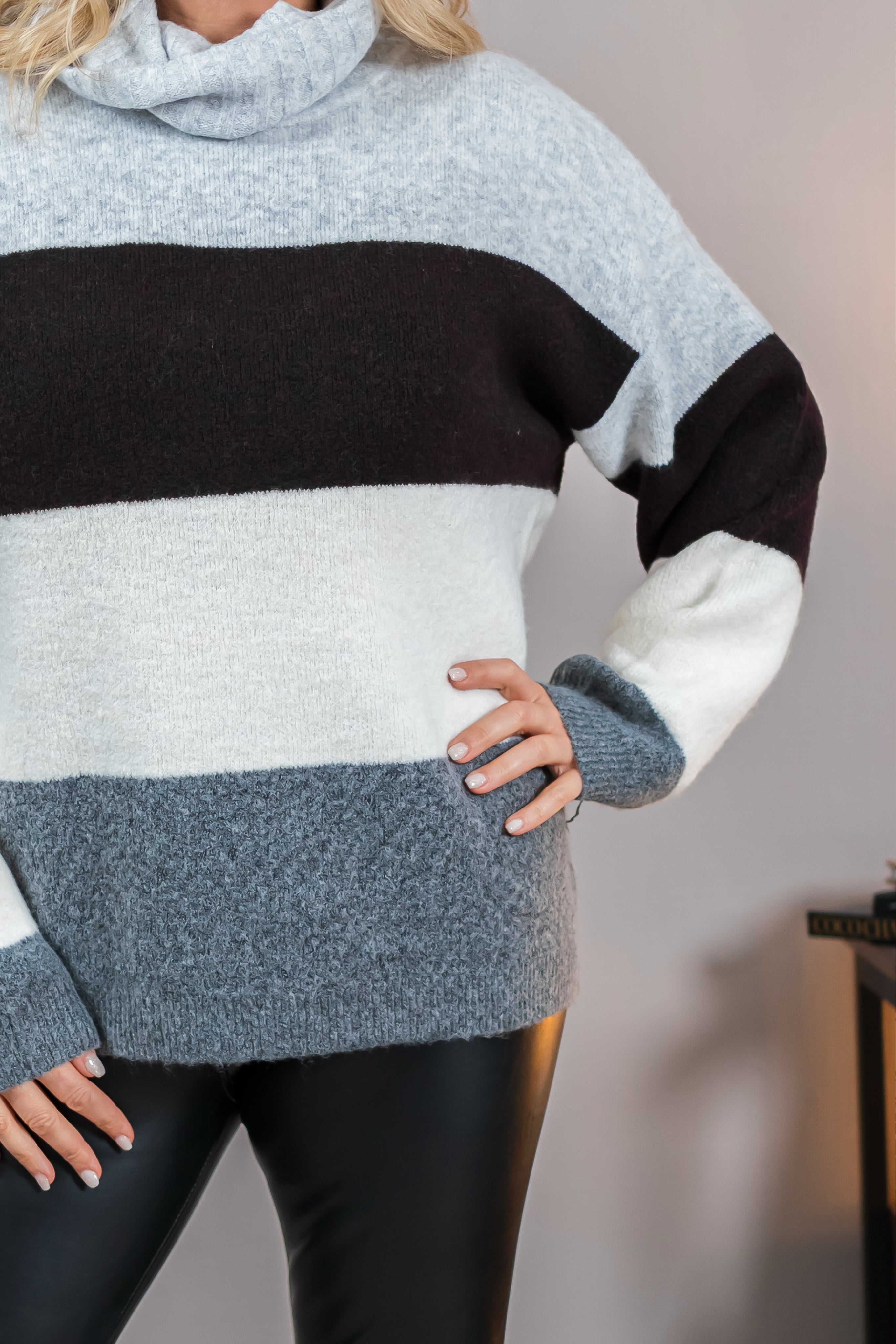 Strickpullover im Colorblock-Design, grau